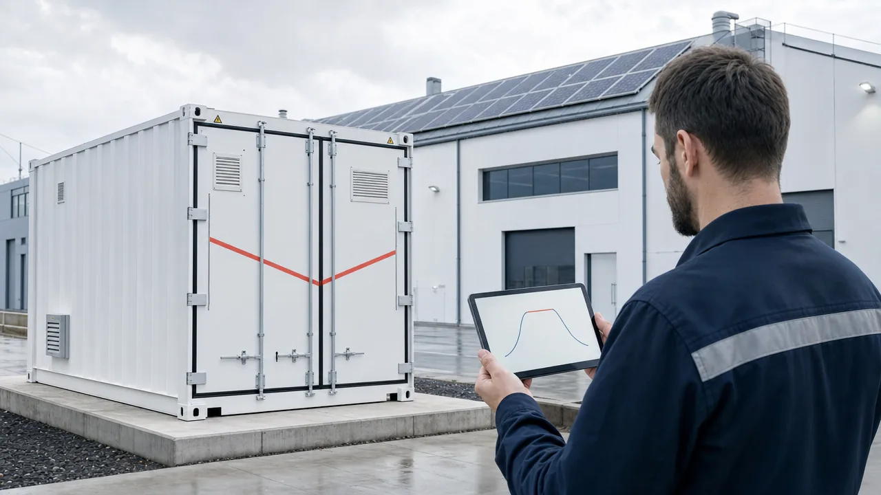 Magazyn energii przy hali produkcyjnej ścinający szczyty poboru mocy