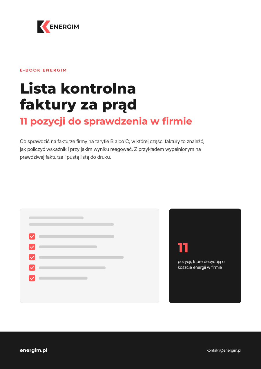 Okładka e-booka ENERGIM „Lista kontrolna faktury za prąd: 11 pozycji do sprawdzenia w firmie”